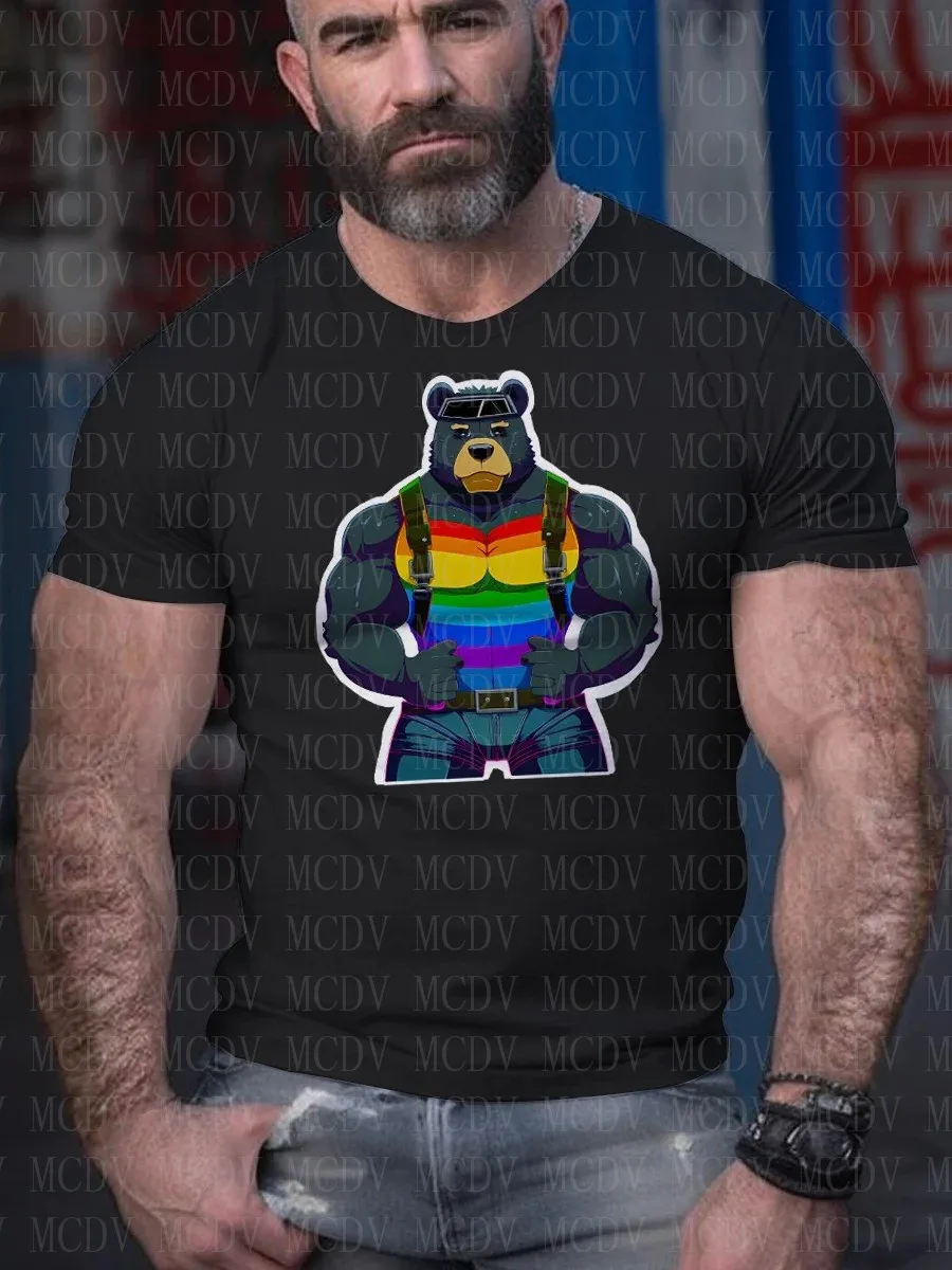 Top Trends: Men's Rainbow Muscular Bear Harness Casual Printed T-Shirt Summer Tees The Colorful The Best He Him Hole LGBT3D Printed T Shirt Shoppable Styles - Image 4