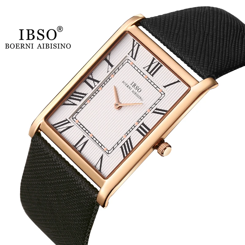 Top Trends: IBSO Ultra-Thin Rectangle Dial Men&#039;s Quartz Watch Luxury Business Style Genuine Leather Strap Waterproof New Men WristWatches Shoppable Styles