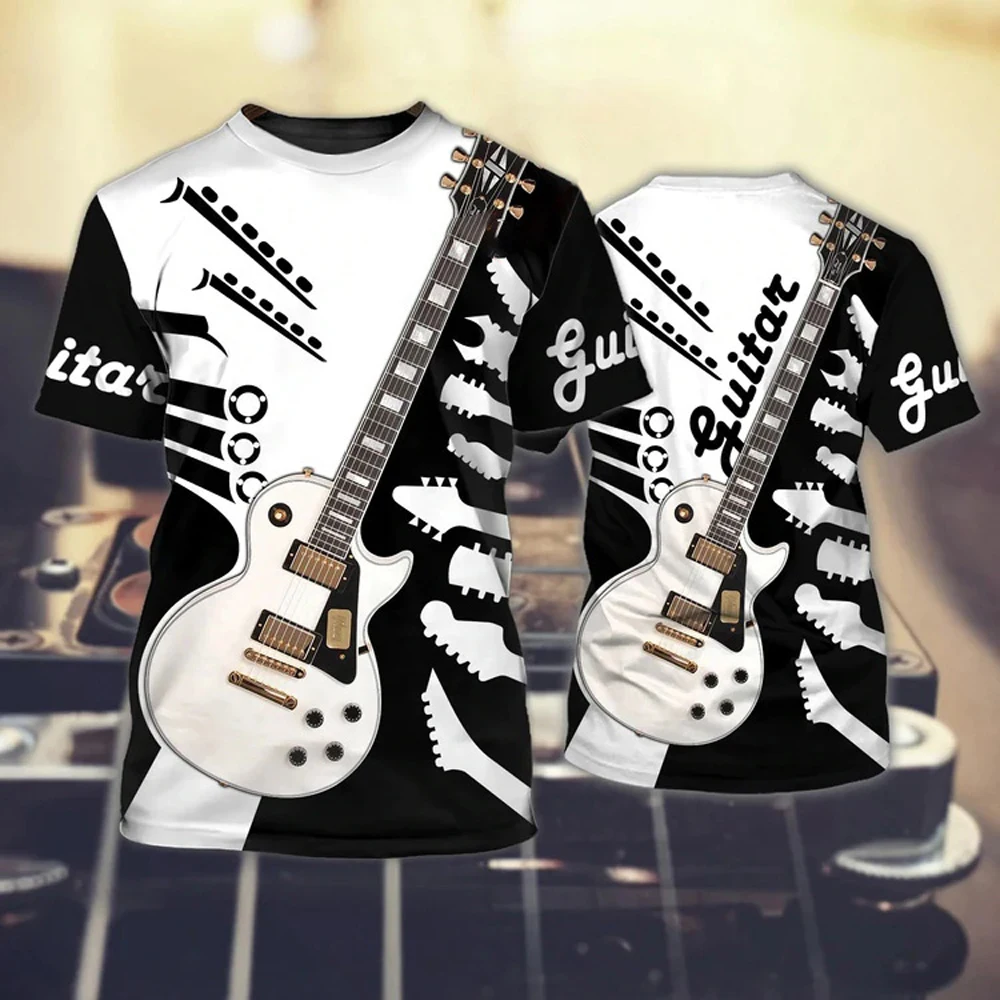 Top Trends: Summer Tide Fashion GUITAR Picture Men T-Shirts Casual 3D Print Tees Hip Hop Personality Round Neck Short Sleeve Tops Shoppable Styles