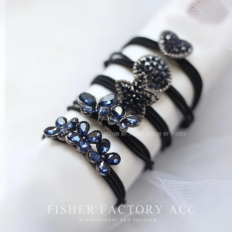 Top Trends: 2023 Blue Rhinestone Flower Scrunchies Women Girls Elastic Hair Rubber Bands Accessories Tie Hair Ring Rope Headdress Headwear Shoppable Styles