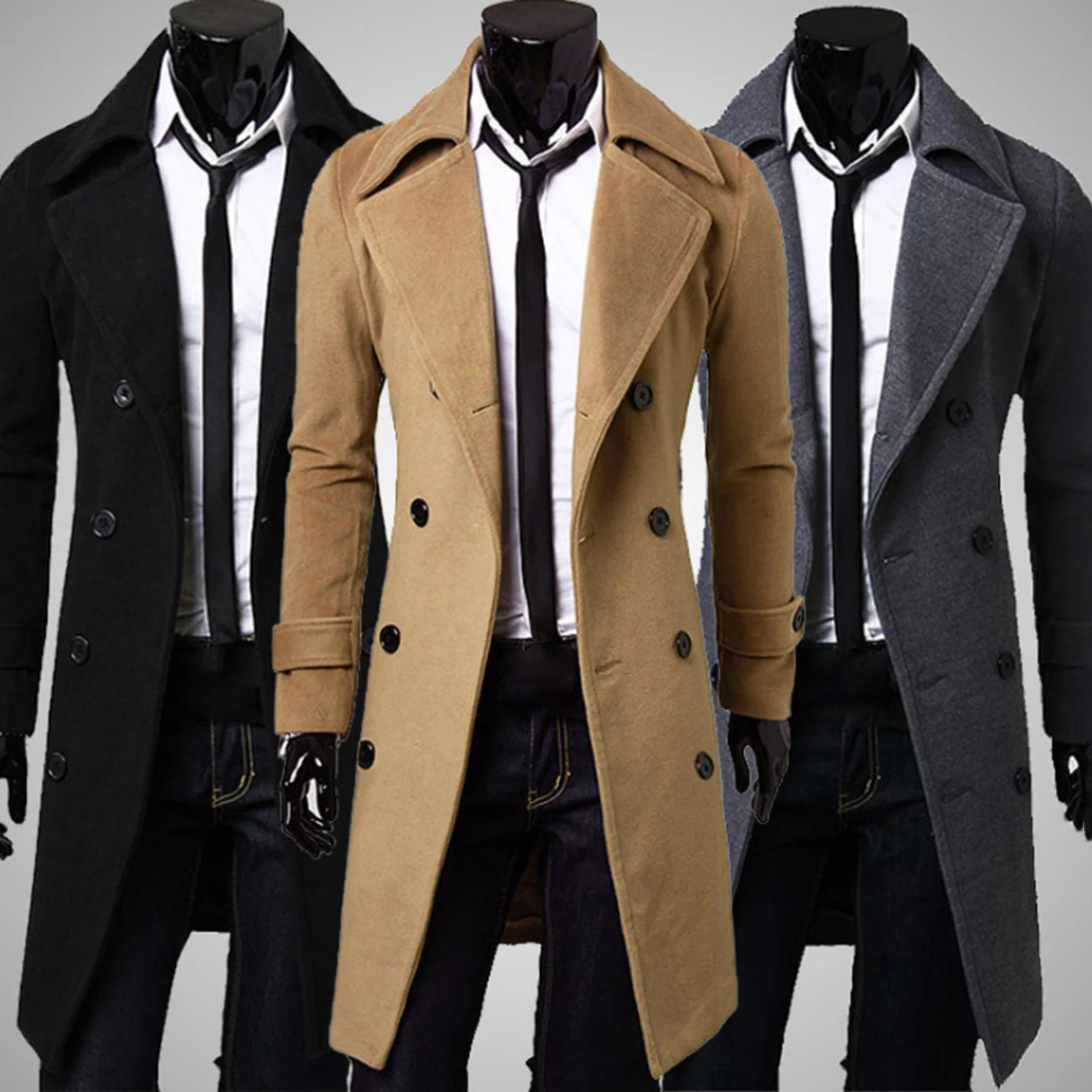 Top Trends: Autumn Winter Long Trench Coat Double-breasted Solid Color Mid-Length Windproof Thick British Slim Jacket Gabardina Hombre Shoppable Styles