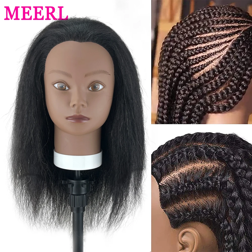 Top Trends: Afro Mannequin Head 100% Real Hair Manikin Head Styling Hairdresser Training Head Doll Head For Dyeing Cutting Braiding Practice Shoppable Styles