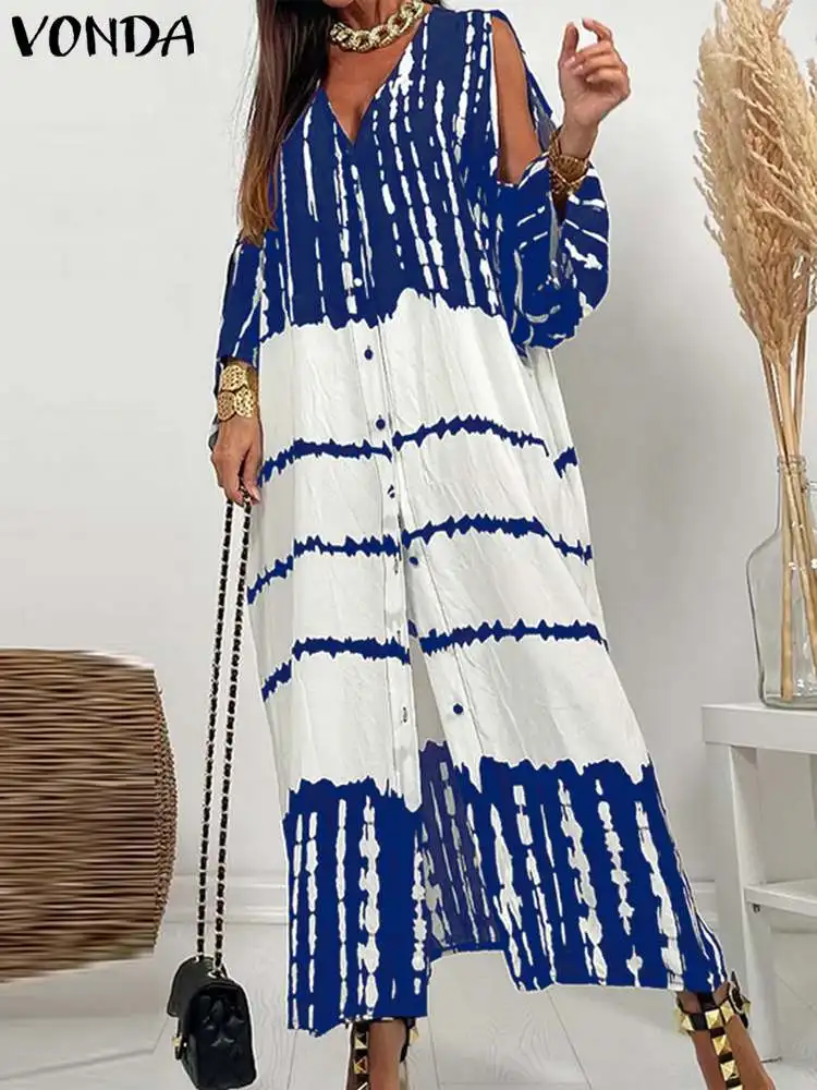 Top Trends: Women Maxi Dress 2023 Sexy Deep V-neck Off Shoulder Printed Sundress Sexy Loose Party Shirt Dress VONDA Bohemian Vestidos Baggy Shoppable Styles - Image 2