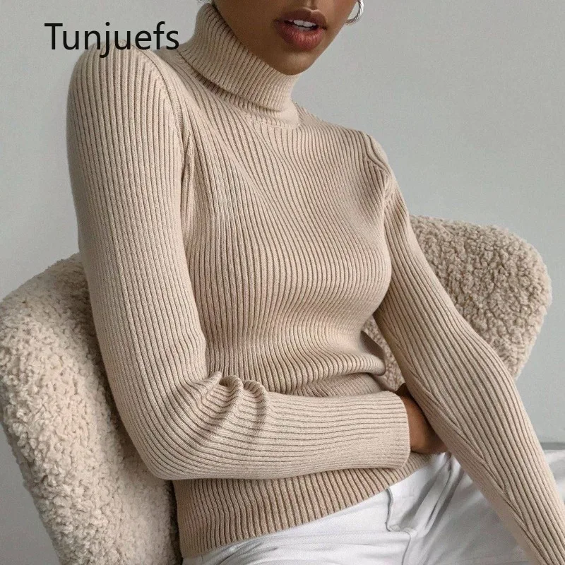 Top Trends: Turtleneck Sweaters For Women&#039;s Sweater Pullovers Solid Ribbed Jumper Jersey Blouse Autumn Winter Knit Tops Korean Y2k Knitwears Shoppable Styles