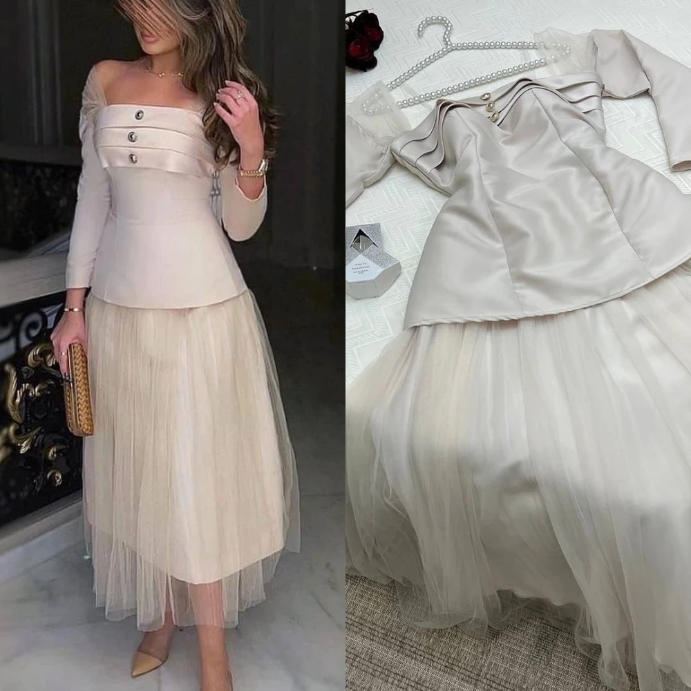 Top Trends: Prom Dresses Intricate Fashion Off-the-shoulder A-line Button Satin Formal Occasion Gown Vestido Elegante Para Mujer De Gala Shoppable Styles