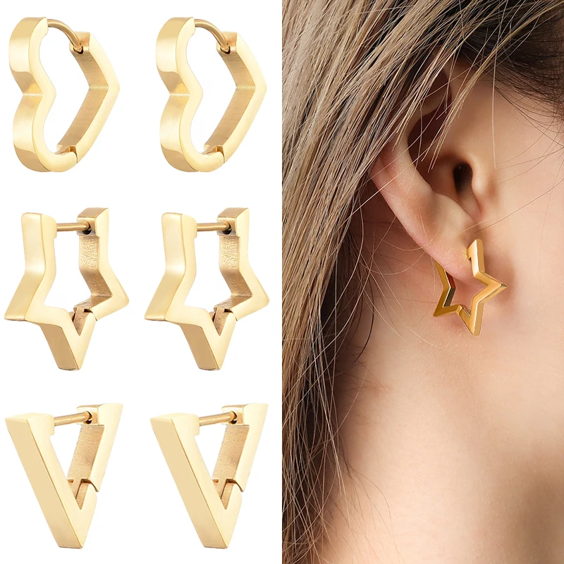 Top Trends: Classic Stainless Steel Hoop Earrings For Women Men Heart Star Oval Rectangle Round Triangle Gold Color Punk Hip Hop Jewelry Shoppable Styles