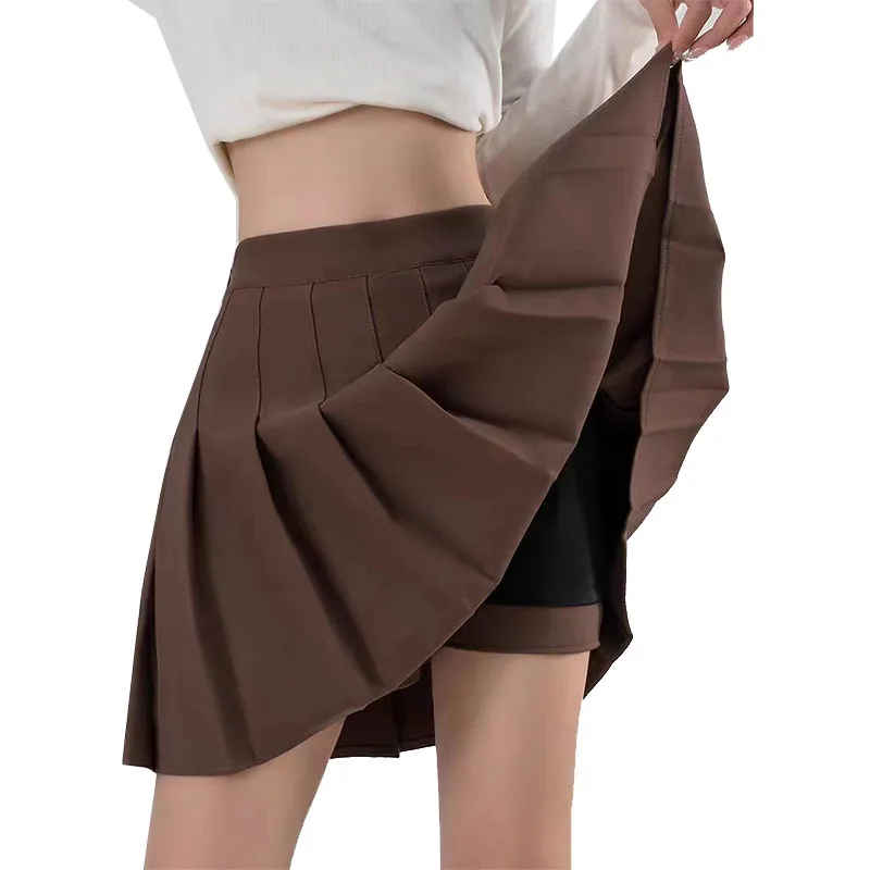 Top Trends: 38 / 42cm Brown Pleated Skirt Women Harajuku Korean Style Mini Skirts Casual A-Line Female Dance Skirts Fashion Ladies Short Skirt Shoppable Styles