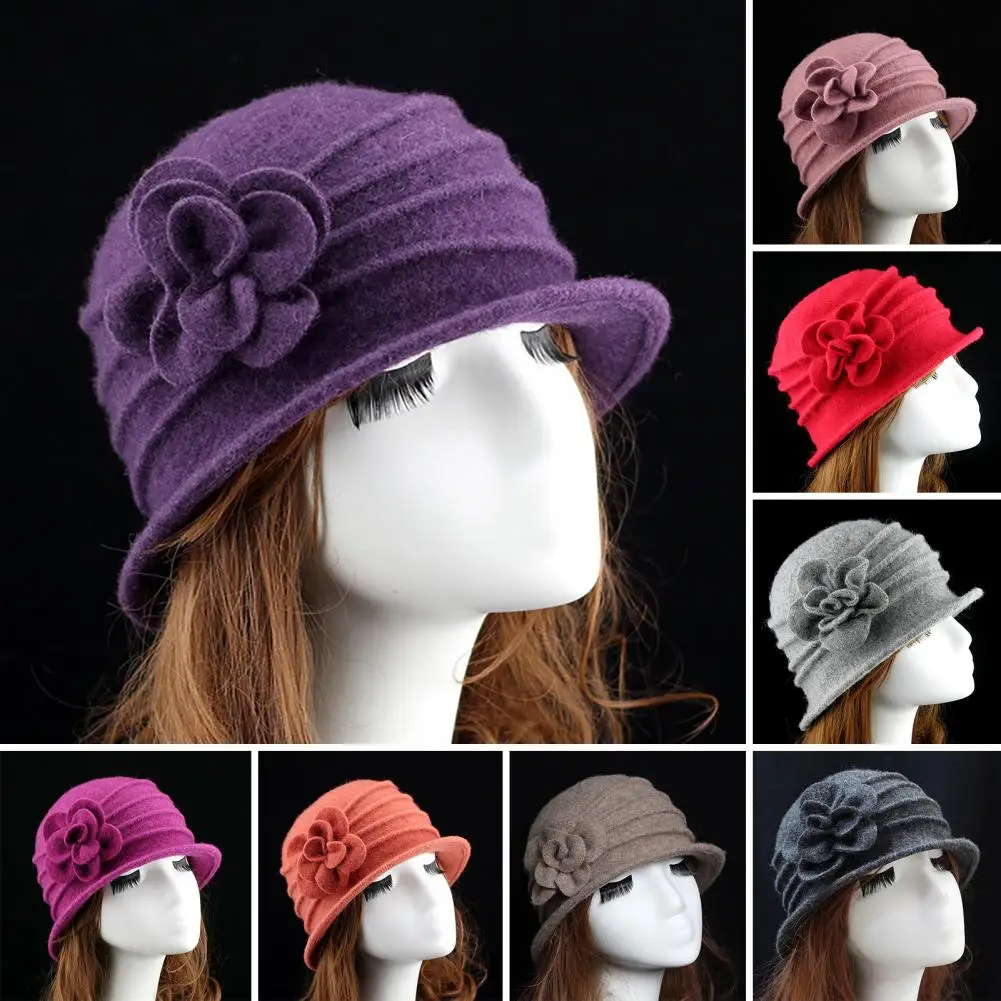 Top Trends: New In Women'S Hat Flower Decor Wide Brim Round Dome Woolen Hat Middle Aged Ladies Bucket Hat Dropshipping Shoppable Styles