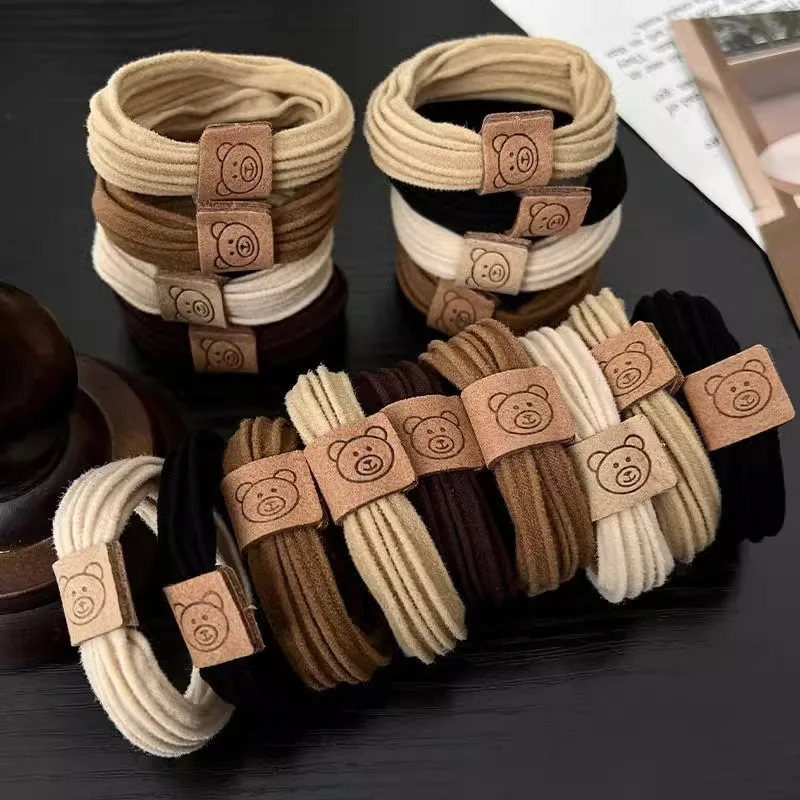 Top Trends: 1 / 10Pcs Women Elegant Solid Color Scrunchie High Elastic Hair Bands Ponytail Hold Cute Coffee Bear Rubber Band Fashion Hair Tie Shoppable Styles - Image 6