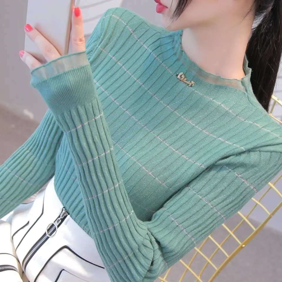 Top Trends: Fashionable Korean Striped Folds Sweaters For Female Autumn Winter Elegant Slim Long Sleeve Knitted Pullovers Women&#039;s Clothing Shoppable Styles