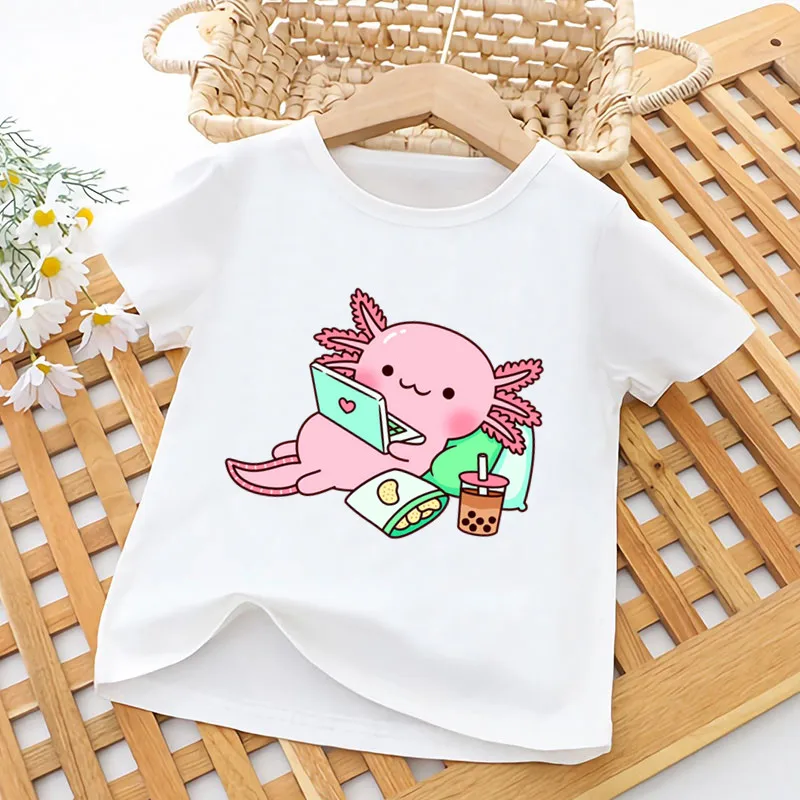 Top Trends: Cute Relax Axolotl Print Funny Kids T Shirt Girls Summer Tops Baby Boys Clothes Cartoon Kawaii Children Short Sleeve T-shirt Shoppable Styles