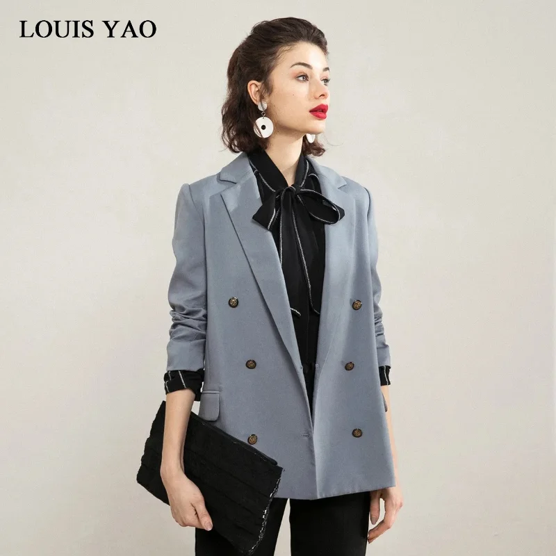 Top Trends: LOUIS YAO Women Vintage Double-Breasted Suit 2023 Autumn Commuter Flip Collar Long-sleeve Elegant Versatile Outerwear Shoppable Styles