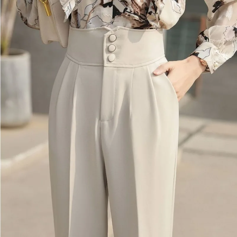 Top Trends: Spring And Autumn Women's Solid Colors High Waist Slim Classic Fashion Halun Pants Button Casual Commuter Korean Trousers Shoppable Styles