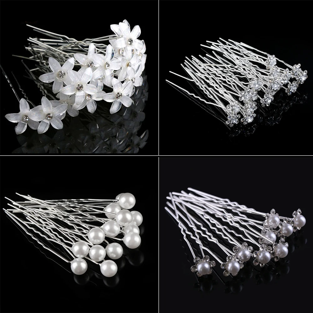 Top Trends: 50 / 20 Pcs / pack Women Flowers Hairpin Stick Wedding Bridal Crystal Flowers Hairpin U Shaped Hair Clip Hair Accessories Wholesale Shoppable Styles