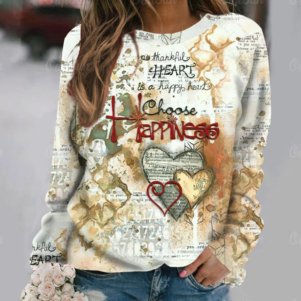 Top Trends: Vintage Cotton T-shirt For Women's Love Heart Print Harajuku Sweater Autumn Oversized Sweatshirt Ladies Harajuku Clothing Tops Shoppable Styles