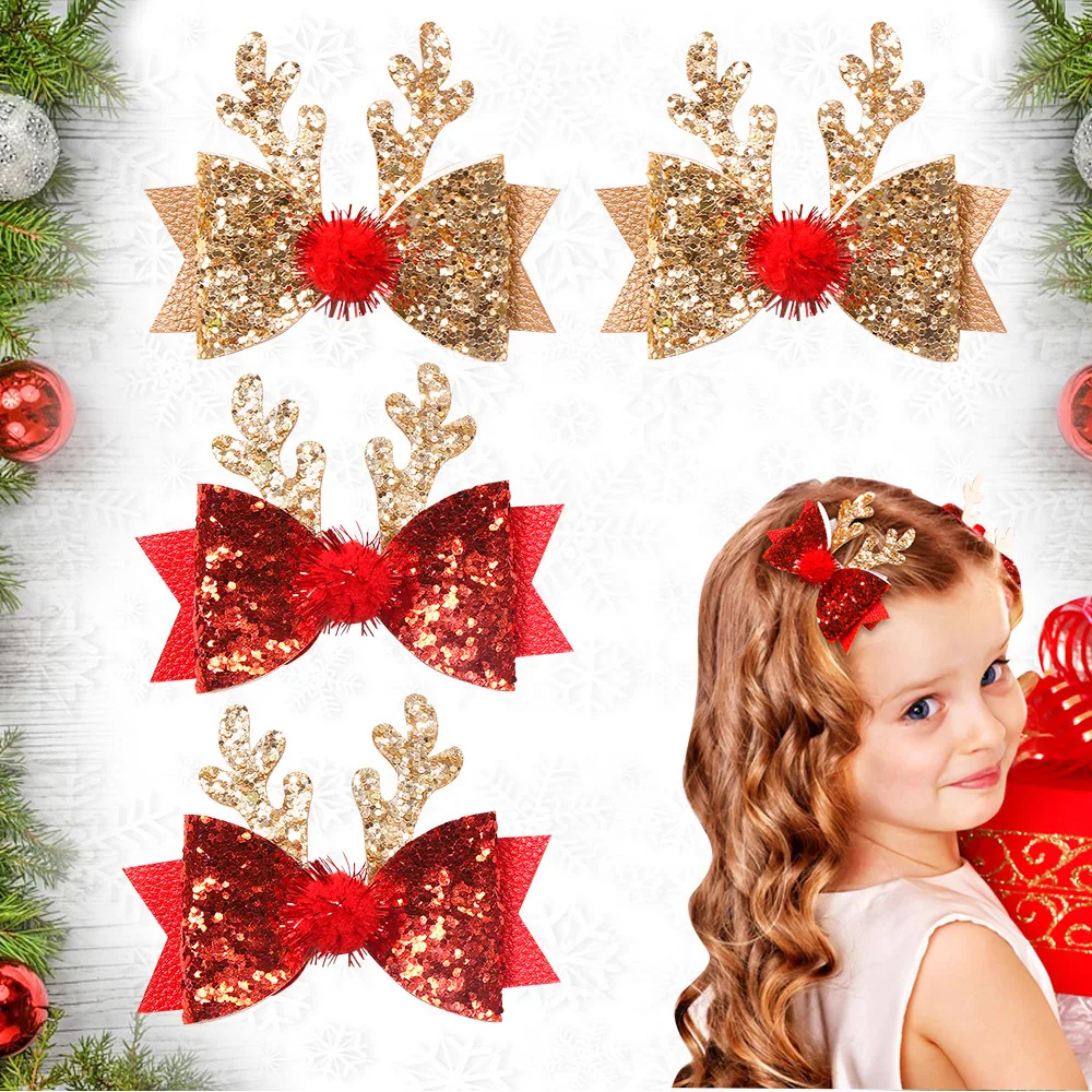 Top Trends: New Christmas Headdress Glitter Sequins Cute Antler Kids Hair Clip Elk Bow Hairpin With Ball Women Girls Xmas Headwear Gifts Shoppable Styles