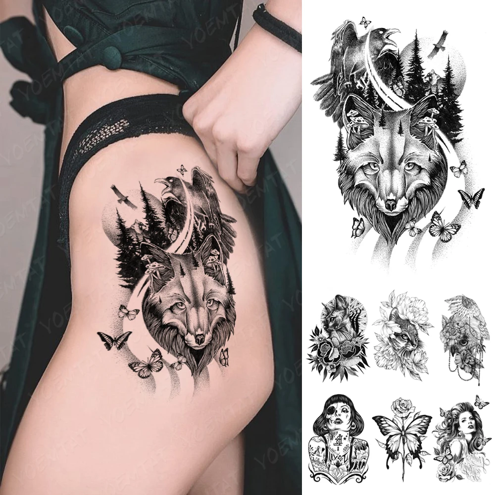 Top Trends: Gothic Punk Y2K Waterproof Temporary Tattoo Sticker Fox Butterfly Forest Flash Tattoos Arm Legs Fake Tatoo Men Women Body Art Shoppable Styles