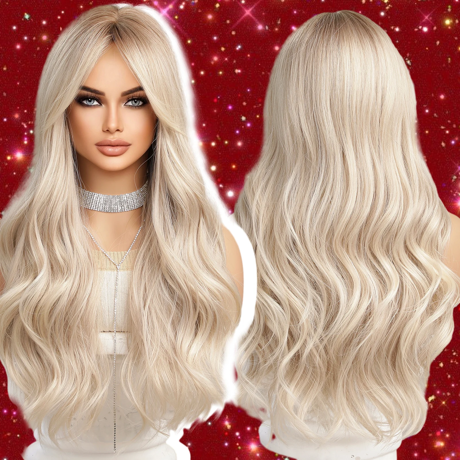 Top Trends: Emmor Ombre Black To Light Blonde Hair Wig Synthetic Long Wavy Wigs With Bangs For Women Cosplay Natural High Temperature Fiber Shoppable Styles