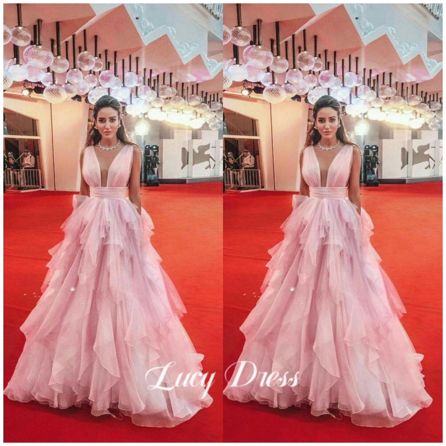 Top Trends: Lucy Baby Pink Multilayer Prom Dress 2023 Princess Evening Dresses Tulle Sweep Train Party Dresses Sleeveless Robe De Soirée Shoppable Styles