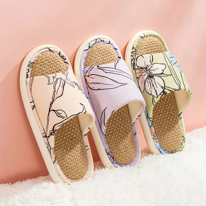 Top Trends: L3027 Home Silent Linen Slippers Indoor Non-slip Soft Sole Four Seasons Ladies Floor Breathable Slippers Shoppable Styles