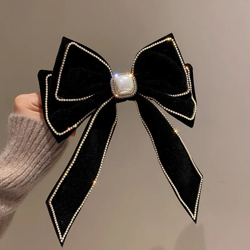 Top Trends: Korean Velvet Bow Hair Pins Fabric Rhinestone Pearl Hair Clips For Women Luxulry Jewelry Spring Clip Gils Hair Accessories Shoppable Styles