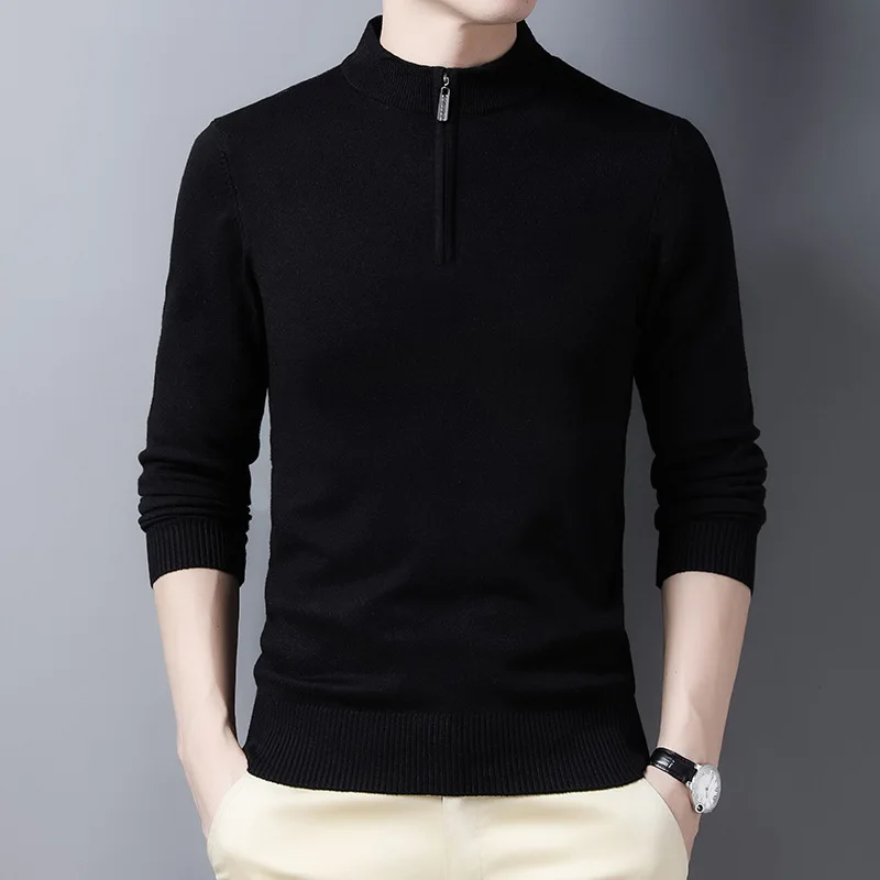 Top Trends: 2023 Autumn And Winter Men&#039;s Zipper Half High Neck Solid Color Pullover Long Sleeve Knitted Bottom Shirt Fashion Sweater Tops Shoppable Styles