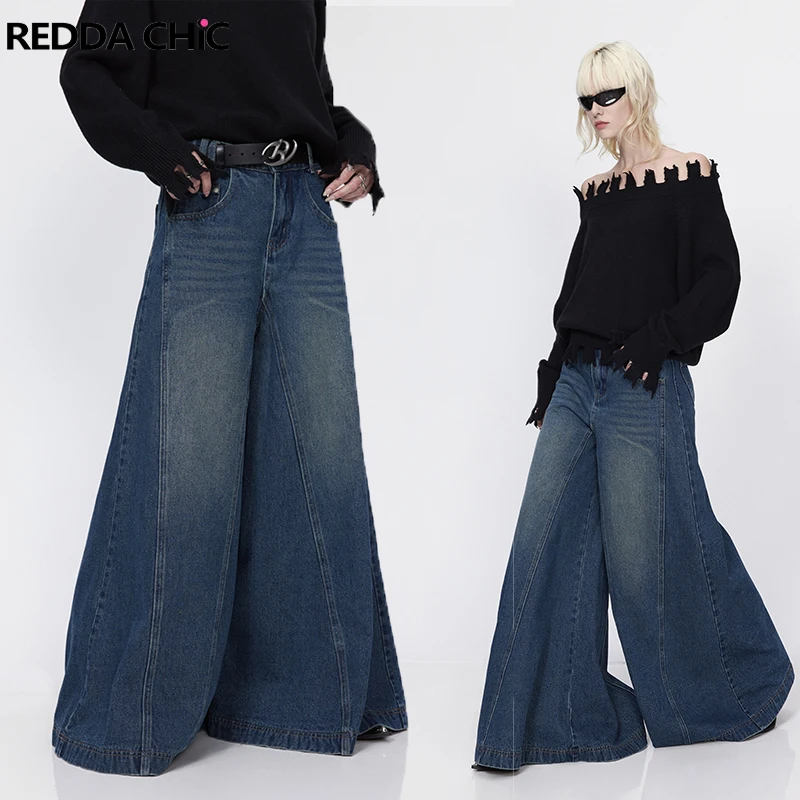 Top Trends: REDDACHiC Korean Women Flare Baggy Jeans Y2k 90s Retro Blue Elephant Bell Bottoms Casual Wide Leg Skater Oversize Pants Trousers Shoppable Styles