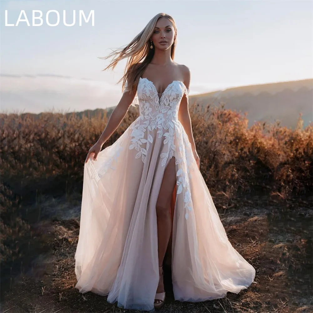 Top Trends: LaBoum Sexy High Split A Line Wedding Dresses For Women Lace Applique свадебное Bridal Gown Strapless Backless Vestido De Novia Shoppable Styles