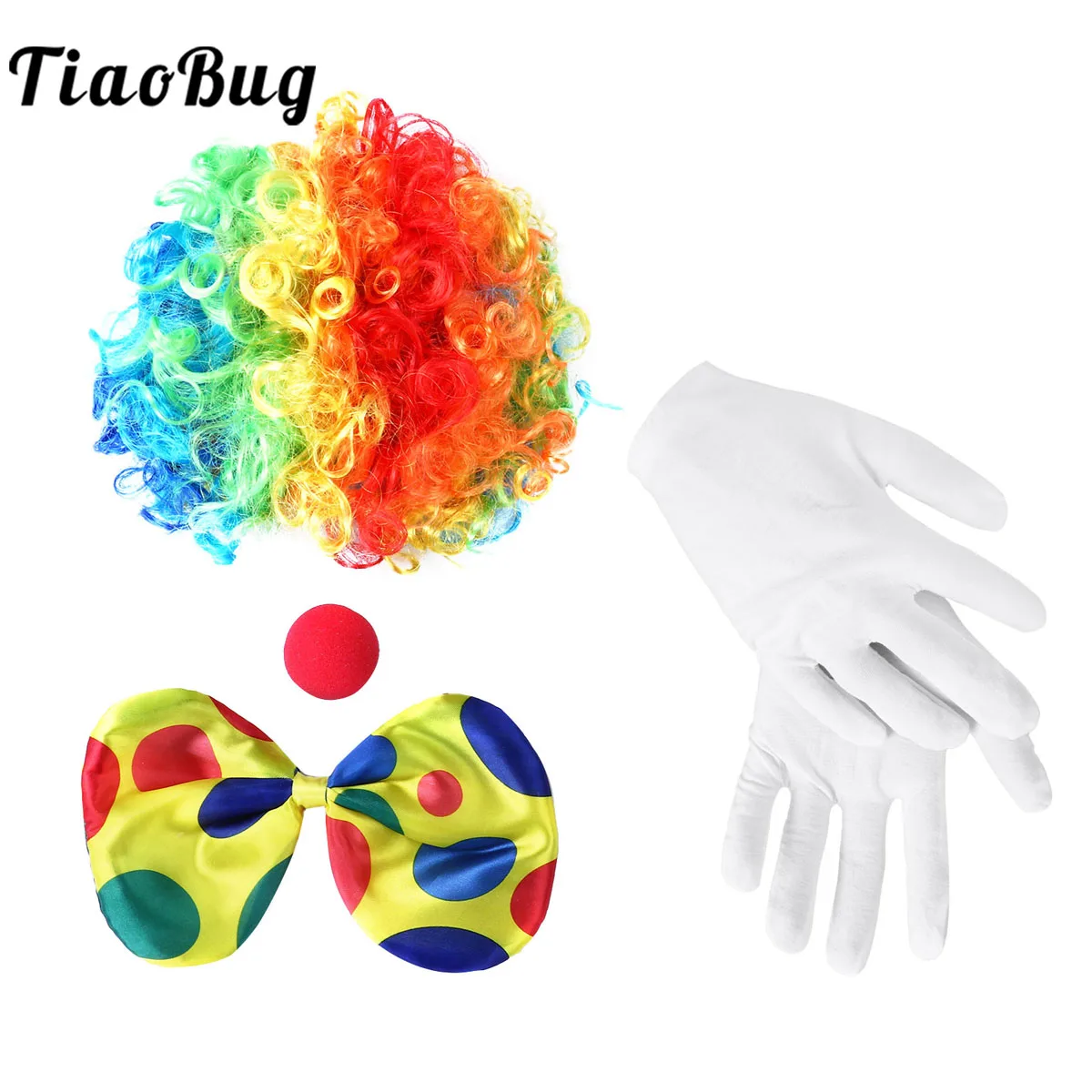 Top Trends: Clown Costume Set Rainbow Circus Wig Sponge Nose Dots Bow Tie Glove Set Halloween Christmas Parties Carnivals Cosplay Props Shoppable Styles