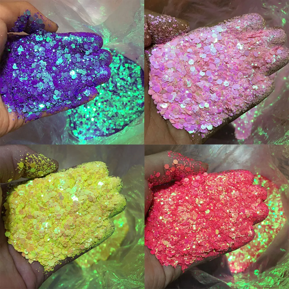 Top Trends: 10g Holographic Mixed Hexagon Chunky Irediscent Nail Art Glitter Flakes Laser Sparkly Sequins Resin Slices Nail Art Decoration Shoppable Styles