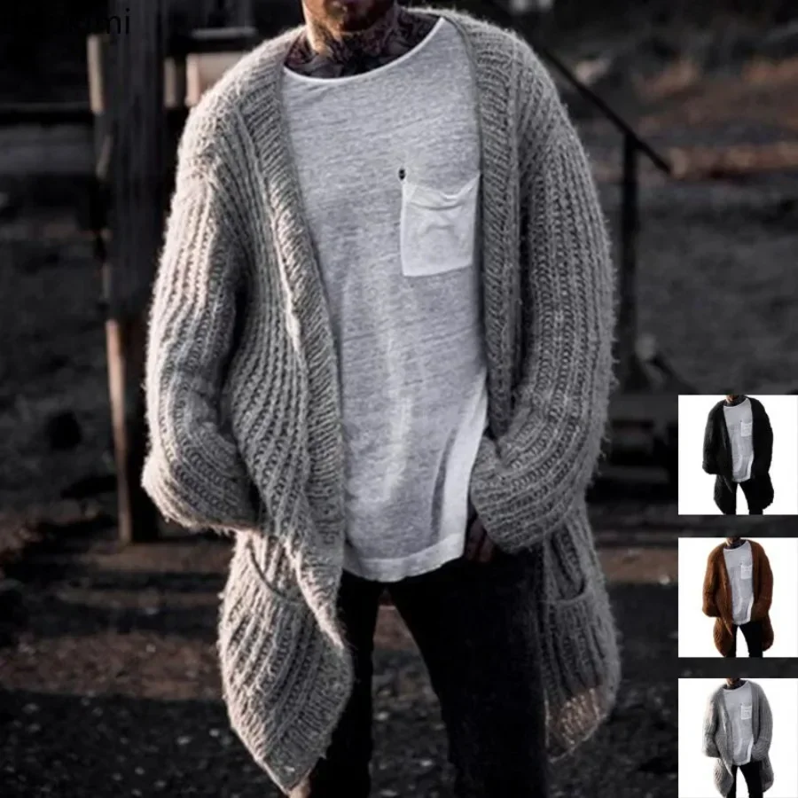 Top Trends: 2024 Men&#039;s Thick Warm Knitted Cardigan Sweater Long Sleeve Loose Streetwear Knitted Mid Length Coat Jacket Men&#039;s Winter Clothing Shoppable Styles