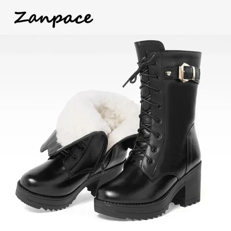 Top Trends: Winter Women Boots 2023 Keep Warm High-heeled Womens Shoes Leather Platform Cotton Ladies Short Boots Womens 35-41 Snow Boots Shoppable Styles