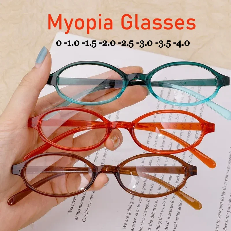 Top Trends: Finished Ladies Myopia Glasses Vintage Oval Small Frame Anti Blue Light Nearsighted Eyewear Prescription Minus Eyeglasses To-4.0 Shoppable Styles