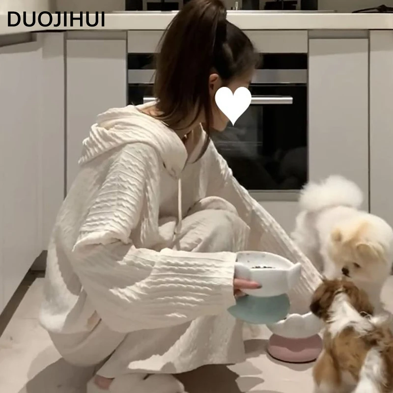 Top Trends: DUOJIHUI White Fashion Hooded Drawstring Stripe Loose Female Nightgowns Autumn Sweet Simple Casual Solid Color Women's Sleepwear Shoppable Styles - Image 4