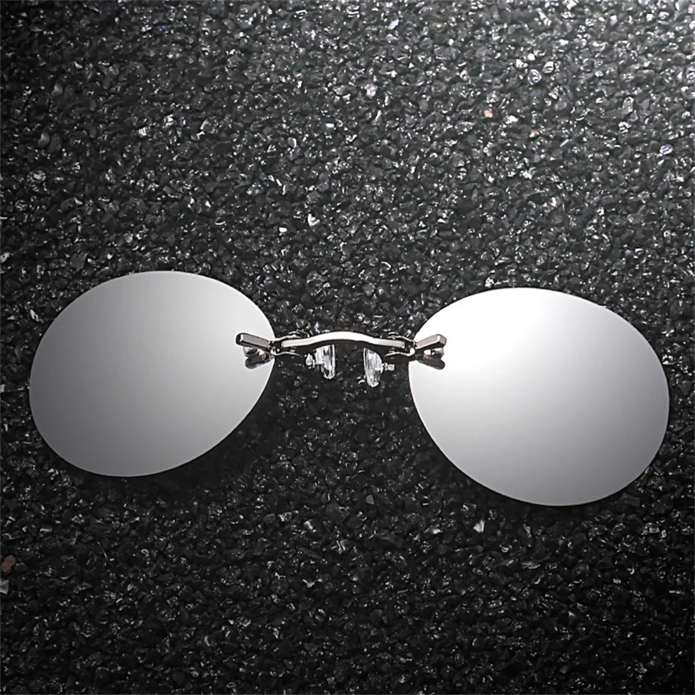 Top Trends: New Fashion Clip On Nose Sunglasses Men Glasses 2022 New Vintage Mini Round Sun Glasses Matrix Morpheus Rimless Sunglasses UV400 Shoppable Styles