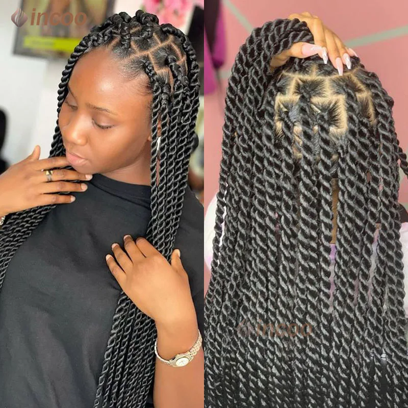 Top Trends: 26 Inch Braided Wigs For Black Women Faux Locs Goddess Full Lace Braided Wigs Jumbo Knotless Synthetic Braid Lace Frontal Wigs Shoppable Styles