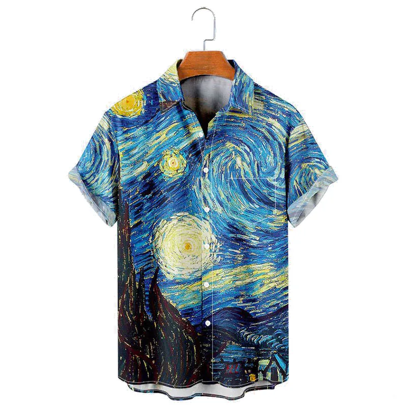 Top Trends: Molilulu Men's Fashion Vintage Clothing Retro Van Gogh The Starry Night Lapel Loose Short Sleeve Funky Hawaiian Shirts For Men Shoppable Styles