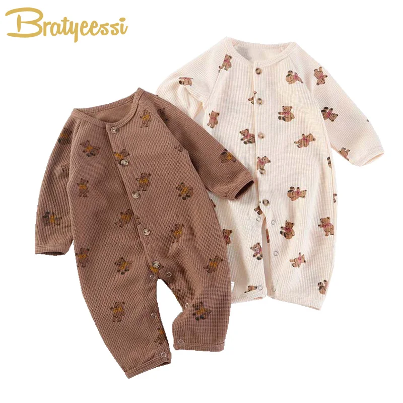 Top Trends: New Bear Romper For Boys Girls One-Piece Waffle Autumn Baby Jumpsuit Korean Toddler Outfit Infant Onesie Newborn Clothing Shoppable Styles