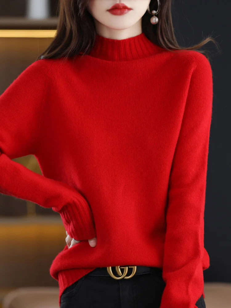 Top Trends: Autumn Winter Thick Long Sleeve Cashmere Women Knitted Sweaters 100% Pure Merino Wool Sweater Mock-Neck Top Pullover Clothing Shoppable Styles