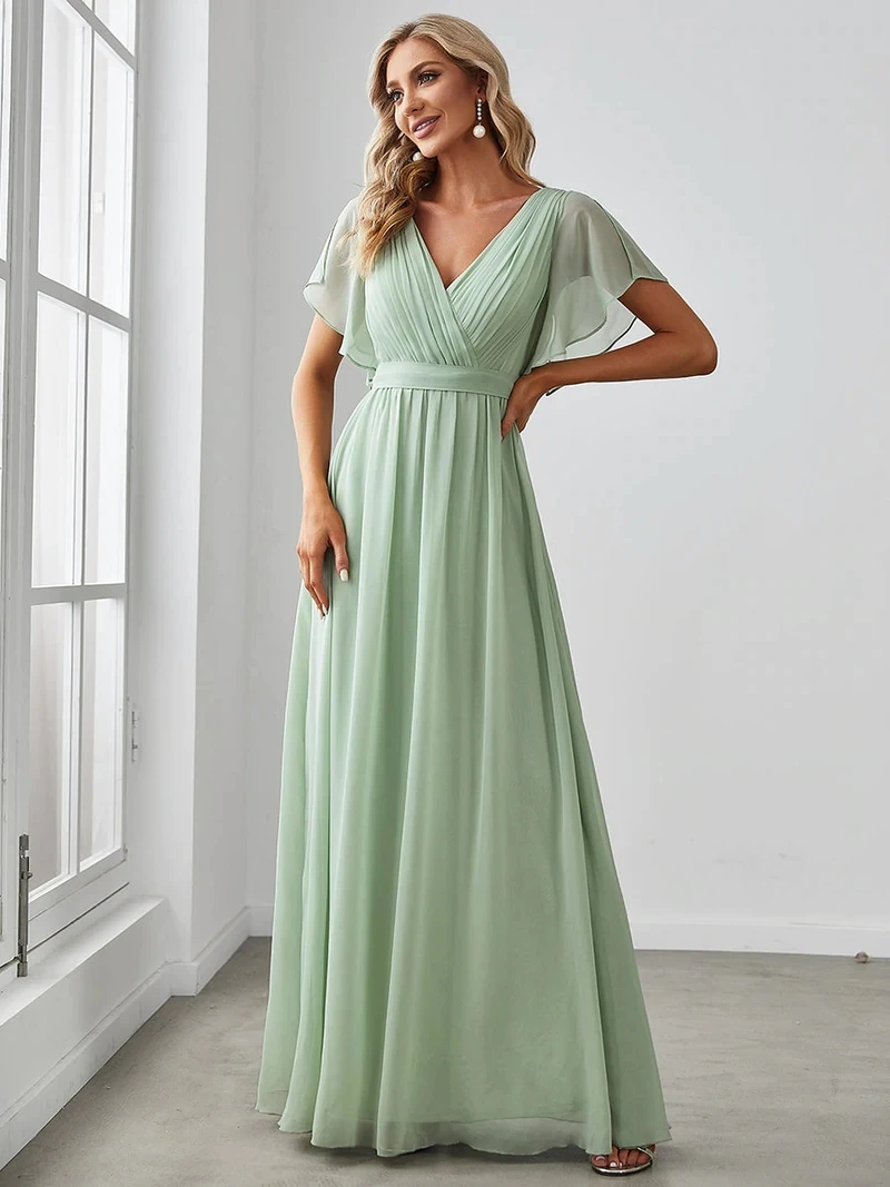 Top Trends: Elegant Evening Dresses Long A LINE Short Sleeve V-Neck Chiffon Floor-Length Gown 2024 Ever Pretty Of Simple Prom Women Dress Shoppable Styles