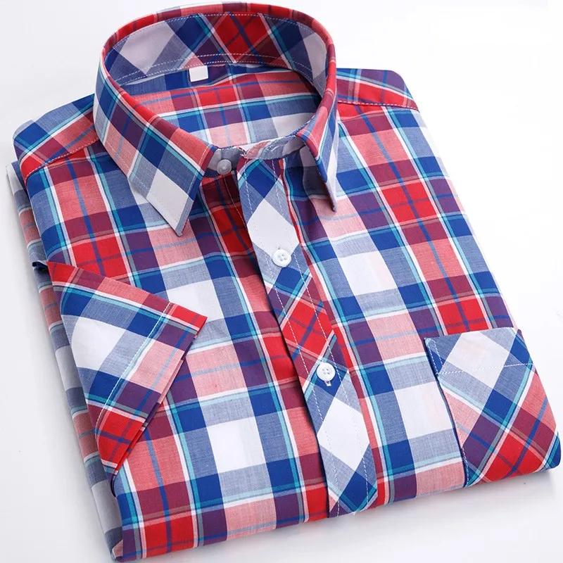 Top Trends: Plus Size S-8XL Men's Shirts Short Sleeve New Fashion Cotton Soft Comfortable Thin Red Plaid Young Casual Social Shirt Clothing Shoppable Styles