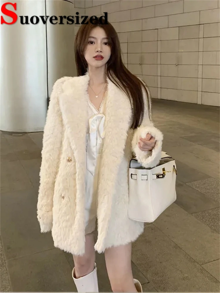 Top Trends: Winter Thick Faux Fur Jackets Korean Imitate Lambwool Warm Coats Women Vintage Loose Jaqueta Fashion Luxury Furry Overcoats New Shoppable Styles