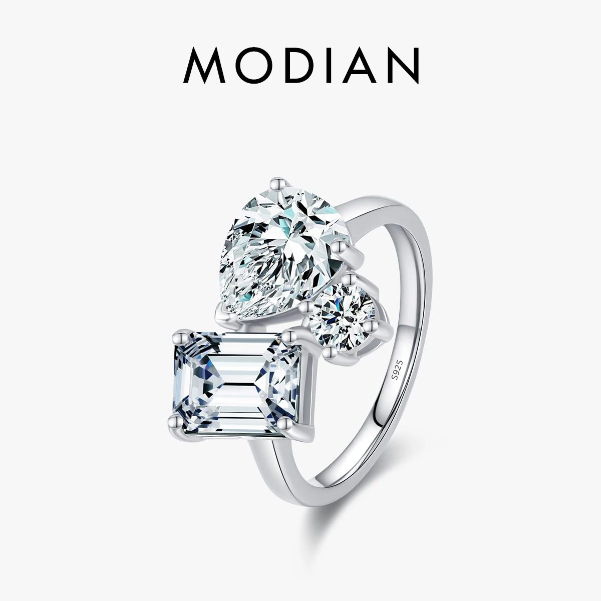 Top Trends: MODIAN Real 925 Sterling Silver Luxury Geometric Dazzling Emerald Cut Zirconia Ring For Women Classic Wedding Fine Jewelry Gifts Shoppable Styles