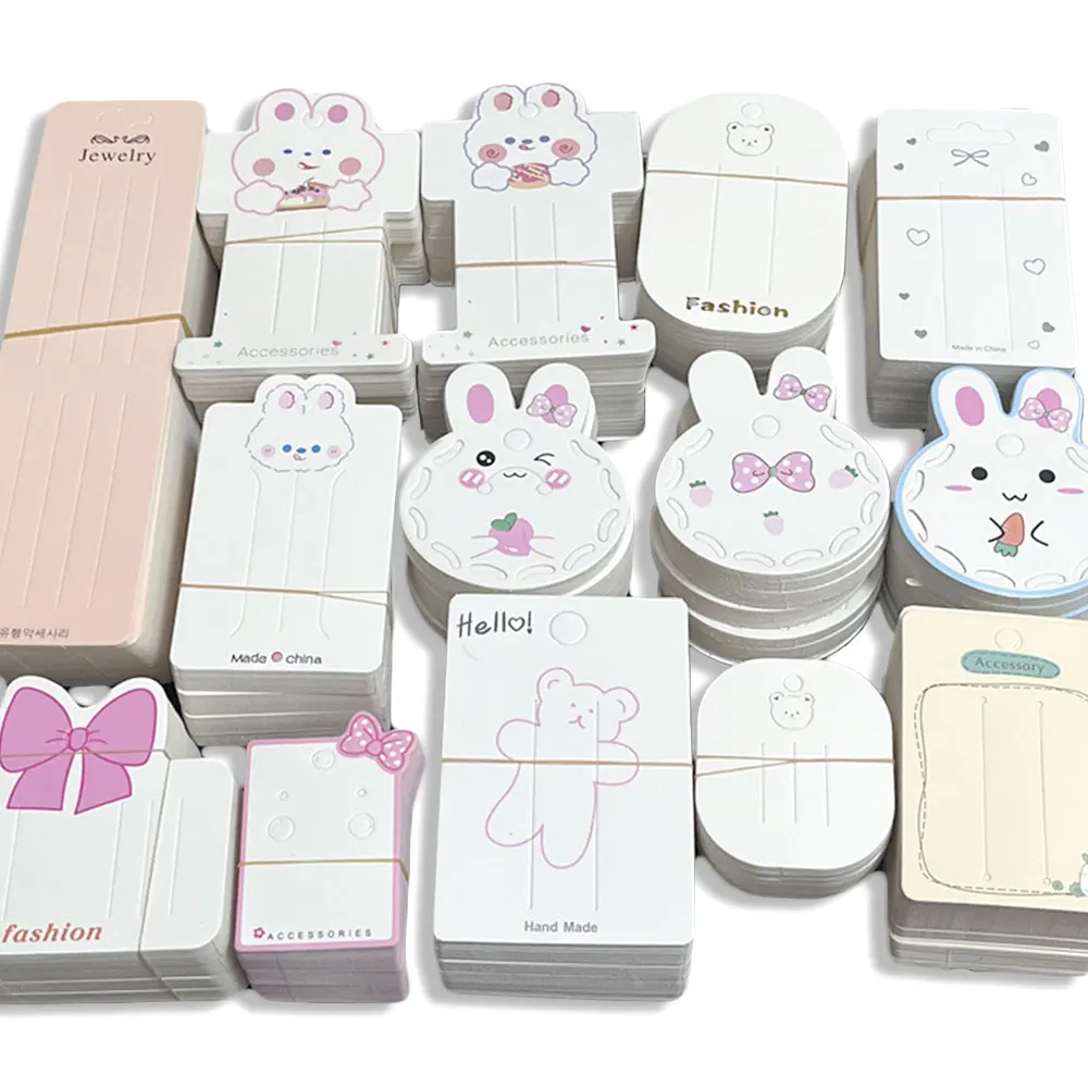 Top Trends: 50pcs Paper Cards Cute Rabbit Bear Cartoon Paper Cards For Jewelry Display Packaging Handmade Hair Clips Price Tags Retail Label Shoppable Styles