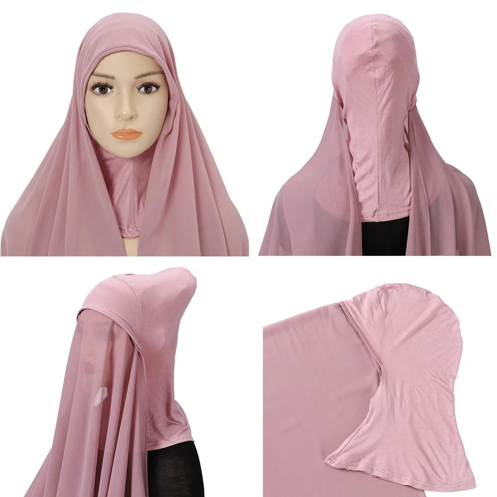 Top Trends: Plain Bubble Chiffon Instant Hijab With Modal Inner Cap Jersey Hijabs Woman Veil Muslim Soft Islamic Scarf Cover Bonnet Headband Shoppable Styles