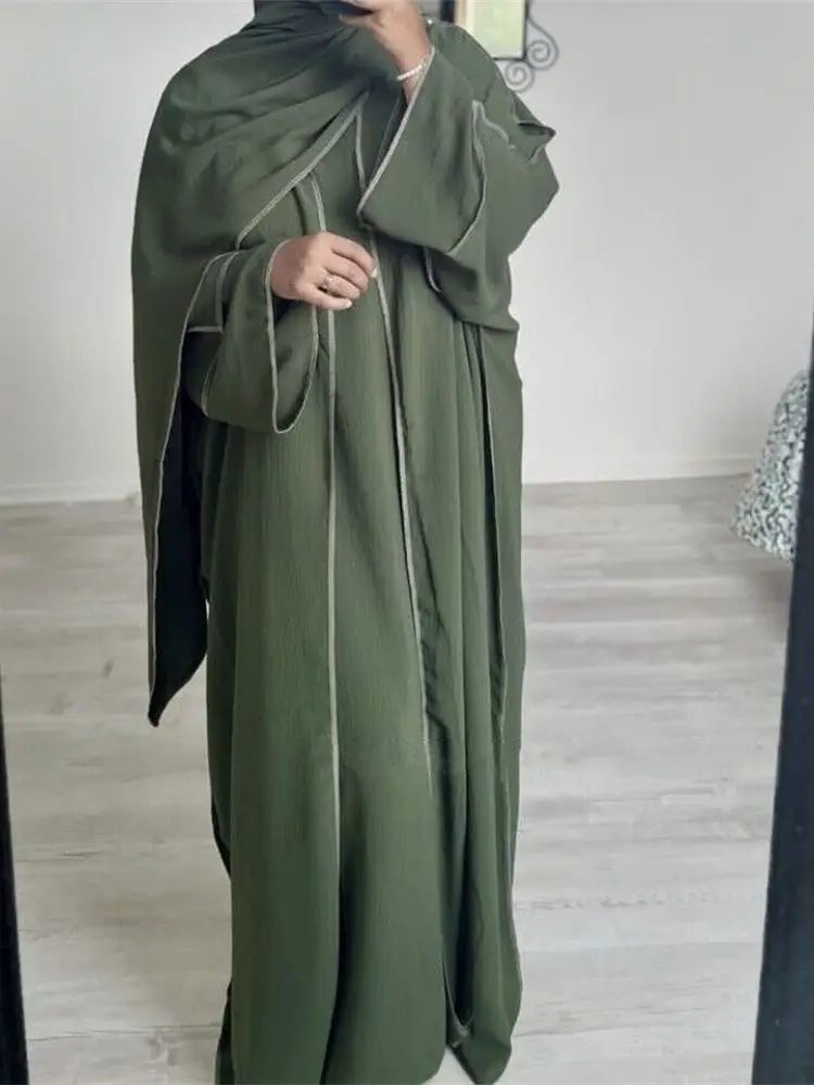 Top Trends: Ramadan Kimono 3 Piece Abaya Set Turkey Islam Arab Muslim Sets Hijab Dress Khimar Jalabiya For Women Robe Femme Musulmane Kaftan Shoppable Styles - Image 5