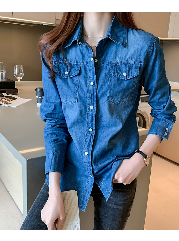 Top Trends: Denim Shirt Women 2023 Spring And Autumn New Thin Bottoming Shirt Jacket Trend Shoppable Styles