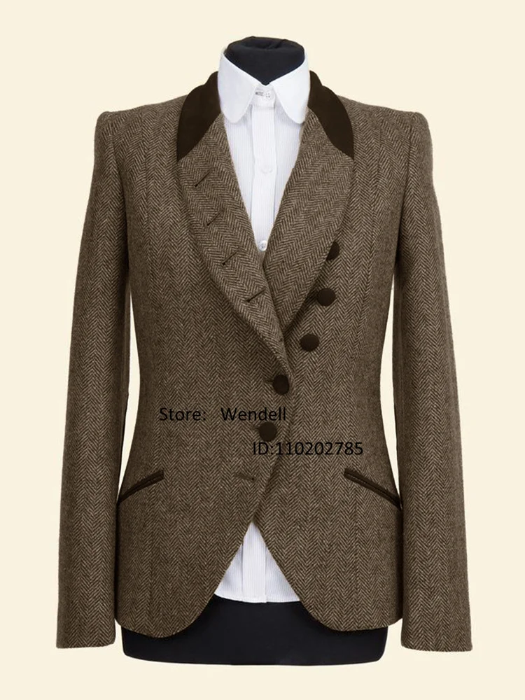 Top Trends: New Women Herringbone Jacket Blazer Retro Splicing Collar Single Breasted Tailored Casual Dress Coat Cocktail Of Dresses Eam Shoppable Styles