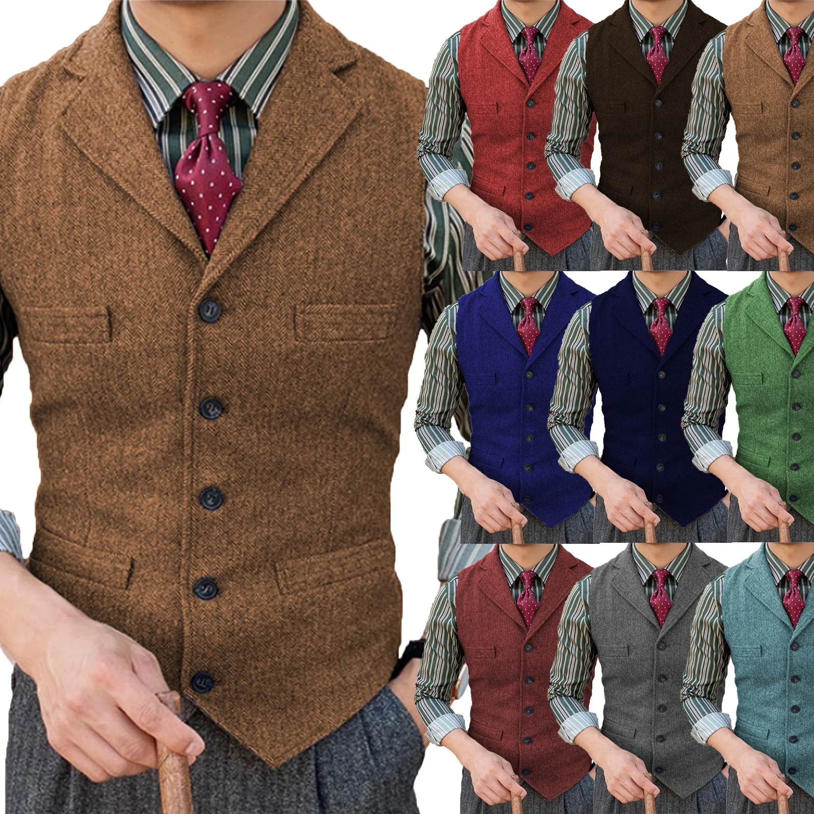 Top Trends: Men&#039;s Vest Slim Fit Suits Vest Herringbone Tweed Notch Lapel Wool Business Casual Waistcoat Grossmen For Wedding Shoppable Styles