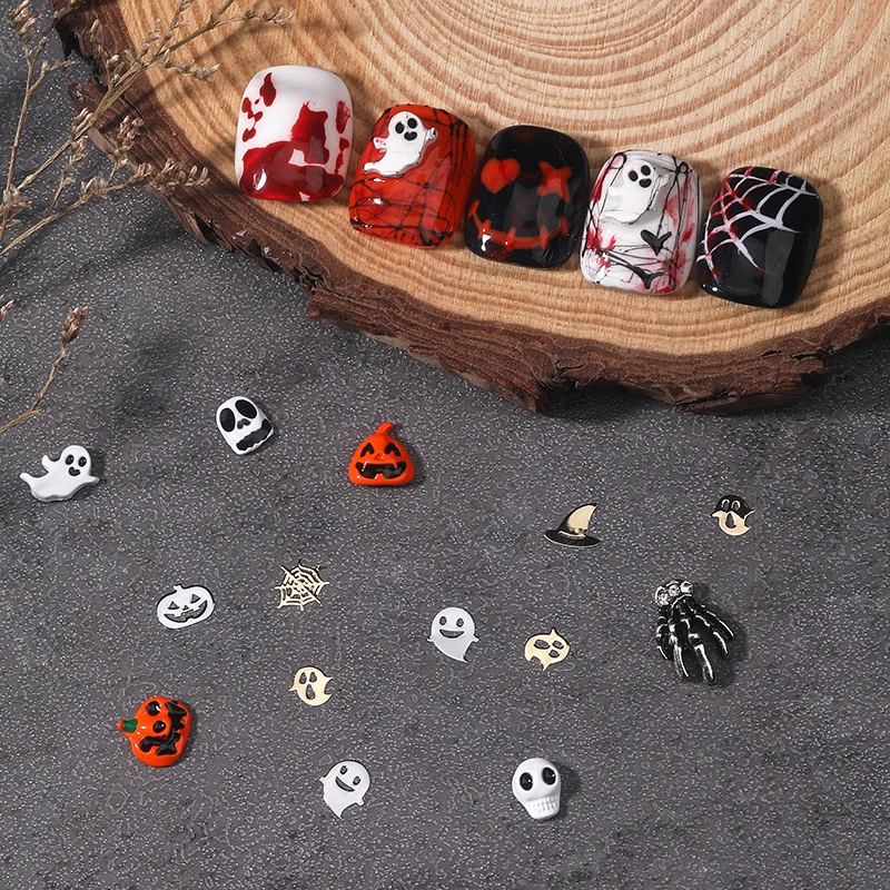 Top Trends: 1 Box Pumpkin Skull Bat Nail Art Parts Retro Punk Style Alloy Finger Nail Charms Metal DIY Nail Art Decoration Accessories Shoppable Styles